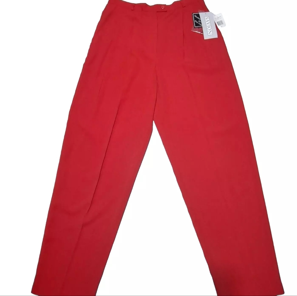 SAVION LADIES SIZE 12 red UNLINED DRESS/CAREER PANTS made in USA PLEATED